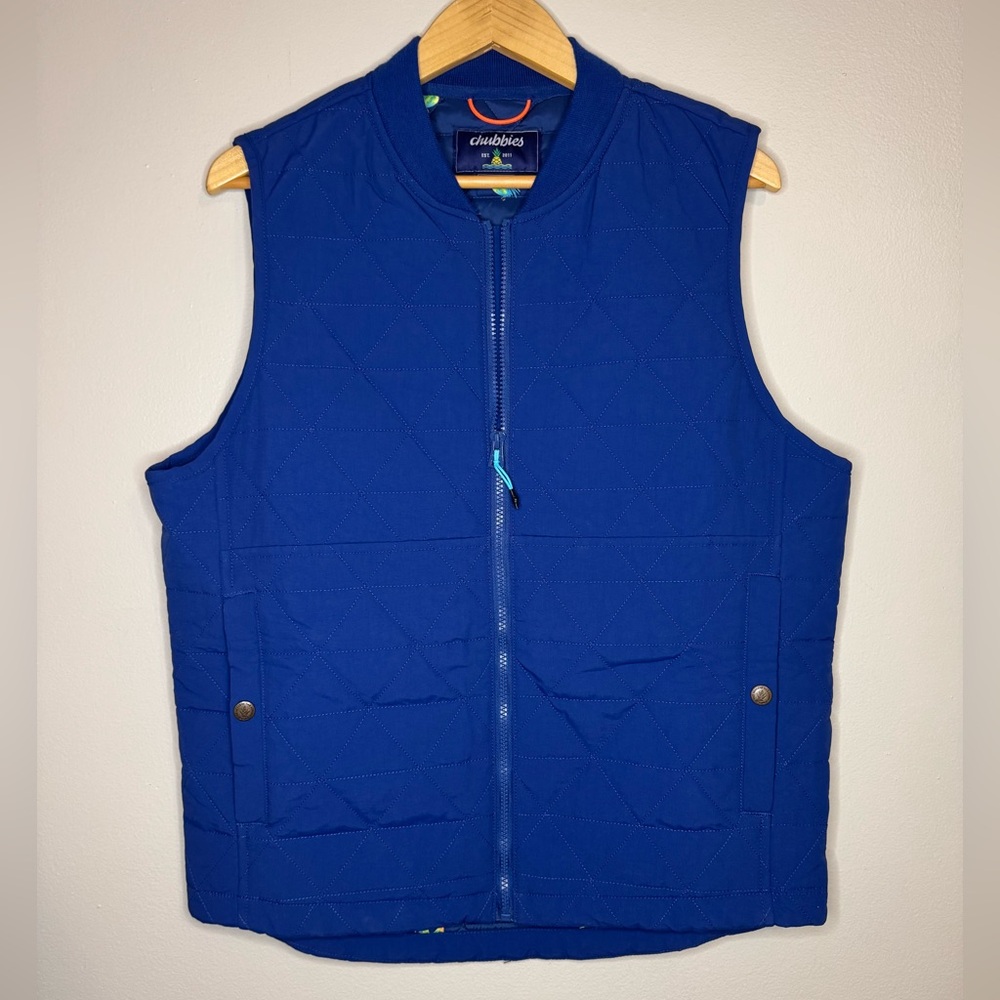 Chubbies Quilted Zip-Up Vest Royal Blue Rooster Lining‎ Size S